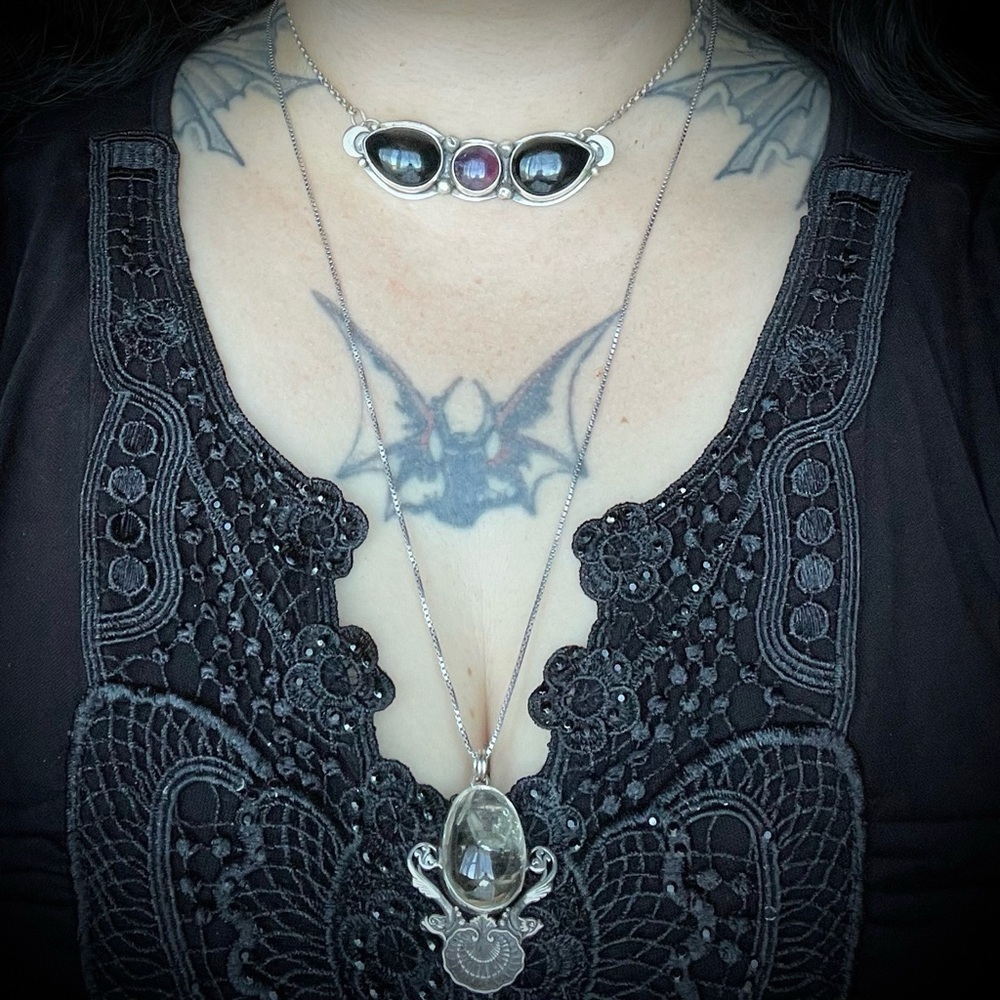 Aesthetic Arrest Sterling Silver Onyx Amethyst Crescent Moon Choker new 925